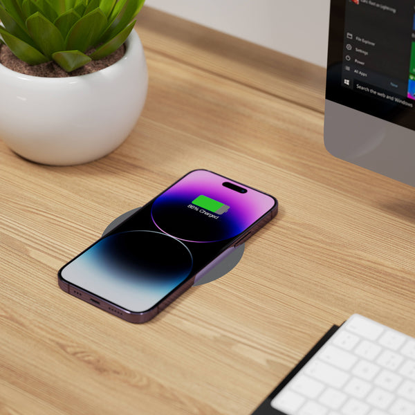 Wireless charger used on a desk surface