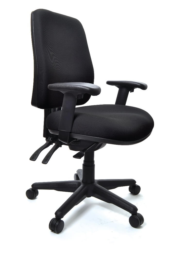 black office chair with three levers and armrests