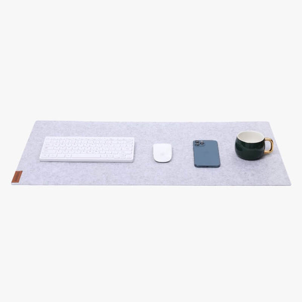grey desk pad with accessories