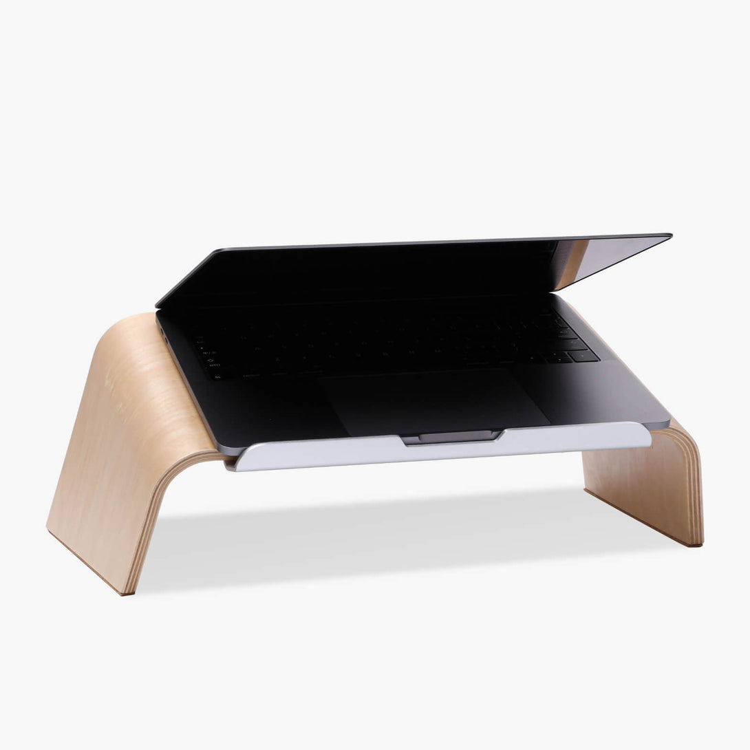 macbook on deskbird laptop stand