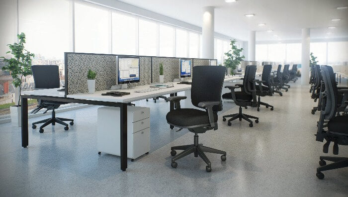office fit out with fixed desks and many chairs
