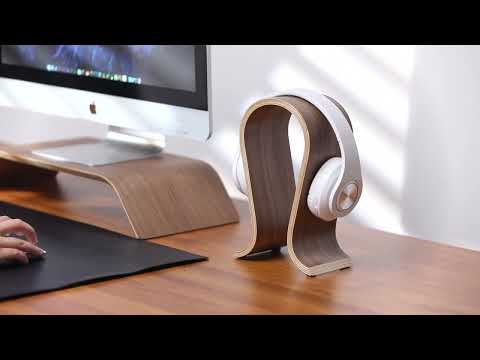 headphone stand video walnut on desk